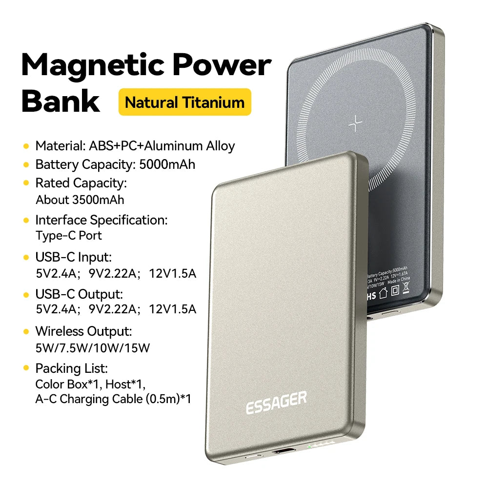 Essager Portable 20W 5000mAh Wireless Power Bank for Iphones