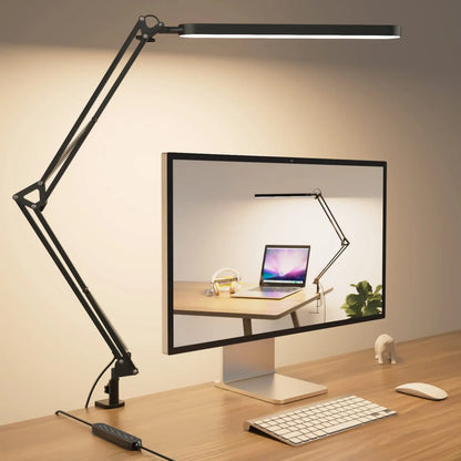 Dimmable LED Desk Lamp  with Long Arm Foldable Clamp & 3 Color Modes