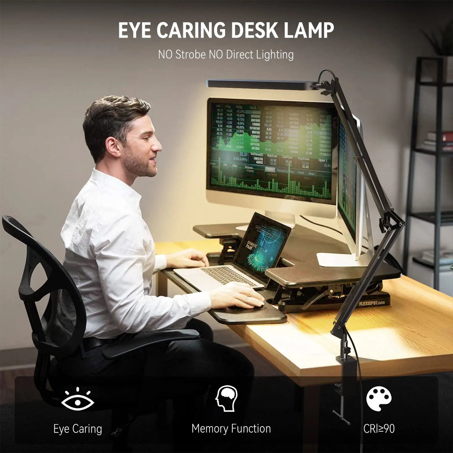 Dimmable LED Desk Lamp  with Long Arm Foldable Clamp & 3 Color Modes