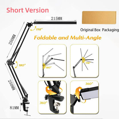 Dimmable LED Desk Lamp  with Long Arm Foldable Clamp & 3 Color Modes