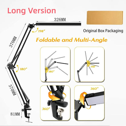 Dimmable LED Desk Lamp  with Long Arm Foldable Clamp & 3 Color Modes