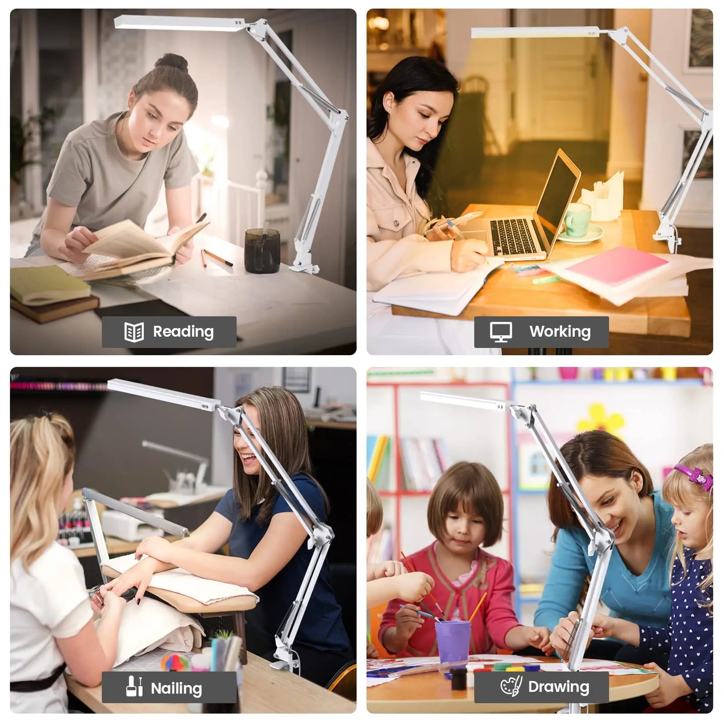 Dimmable LED Desk Lamp  with Long Arm Foldable Clamp & 3 Color Modes