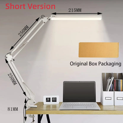 Dimmable LED Desk Lamp  with Long Arm Foldable Clamp & 3 Color Modes