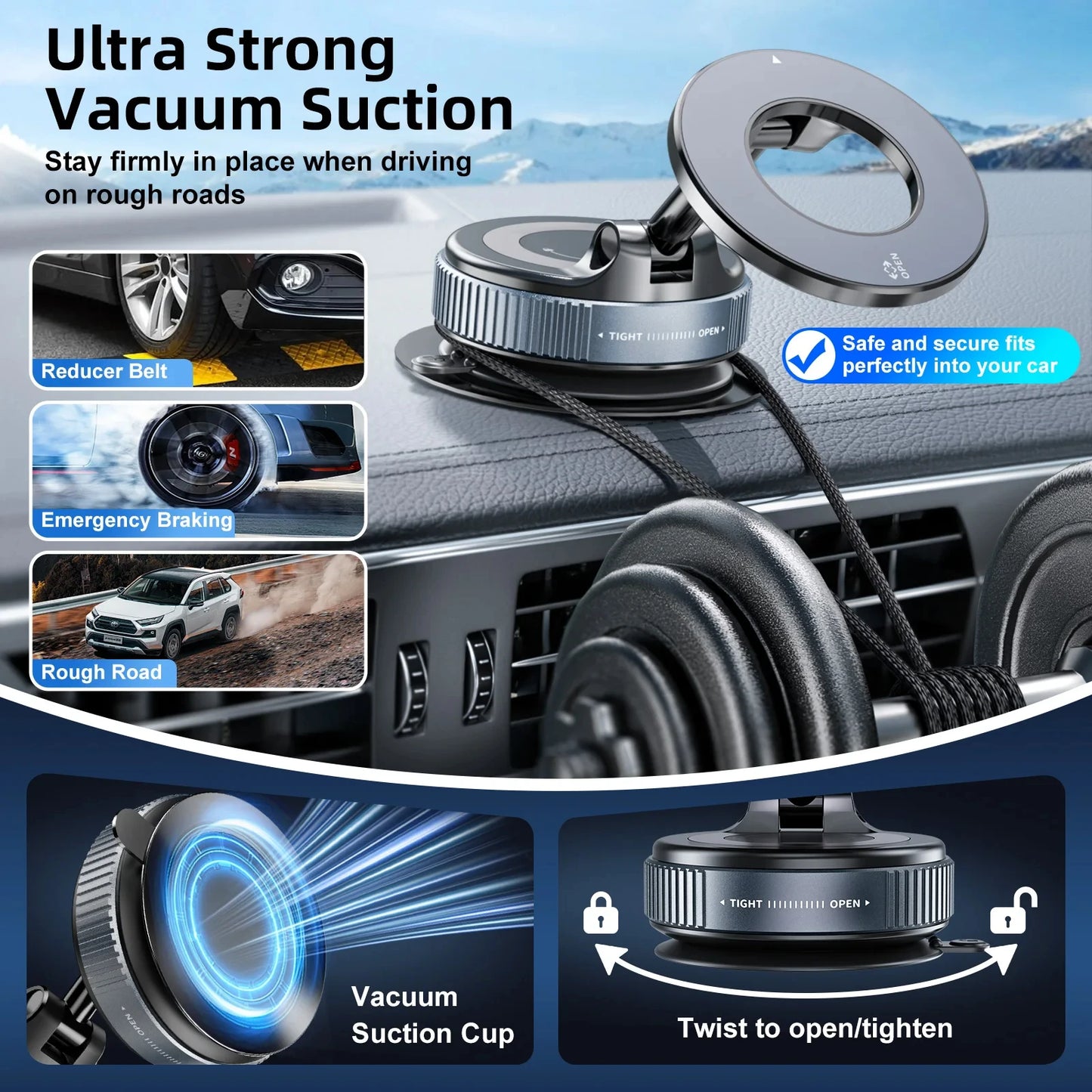 Car Phone holder Magnetic Stand Vacuum Suction Cup with 360° rotation