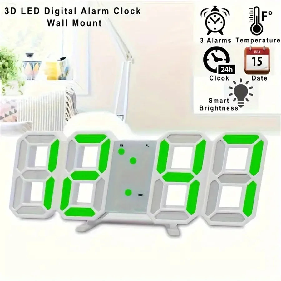 3D LED Digital Clock Wall with Glow Night Mode