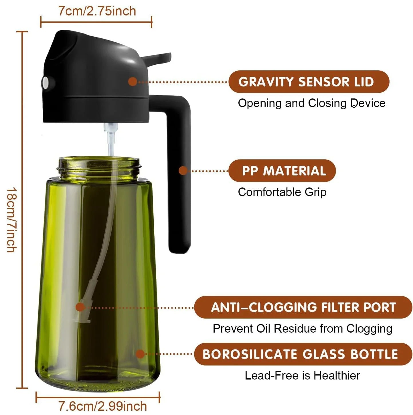 470ML/16oz Light-Blocking Dark Oil Sprayer for Cooking 2 in 1 Olive Oil Dispenser Bottle for Kitchen