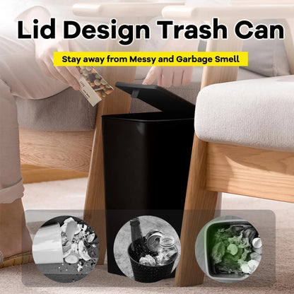 10L Small Garbage Can with Press Top Lid for Toilet, Bedroom, Living Room