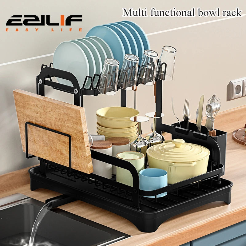 2 Tier Storage Rack Kitchen Organizer with Drain Basket