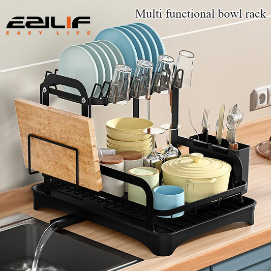 2 Tier Storage Rack Kitchen Organizer with Drain Basket