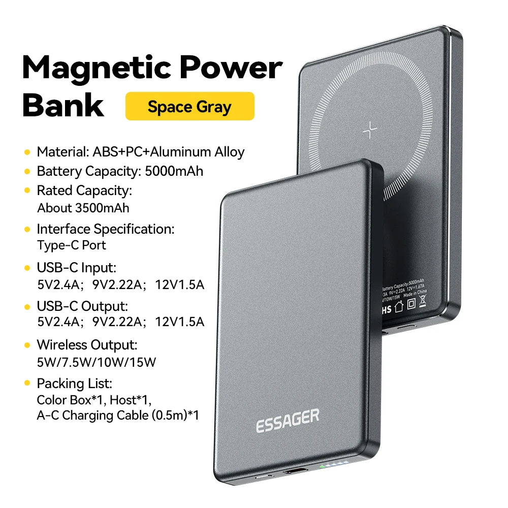 Essager Portable 20W 5000mAh Wireless Power Bank for Iphones
