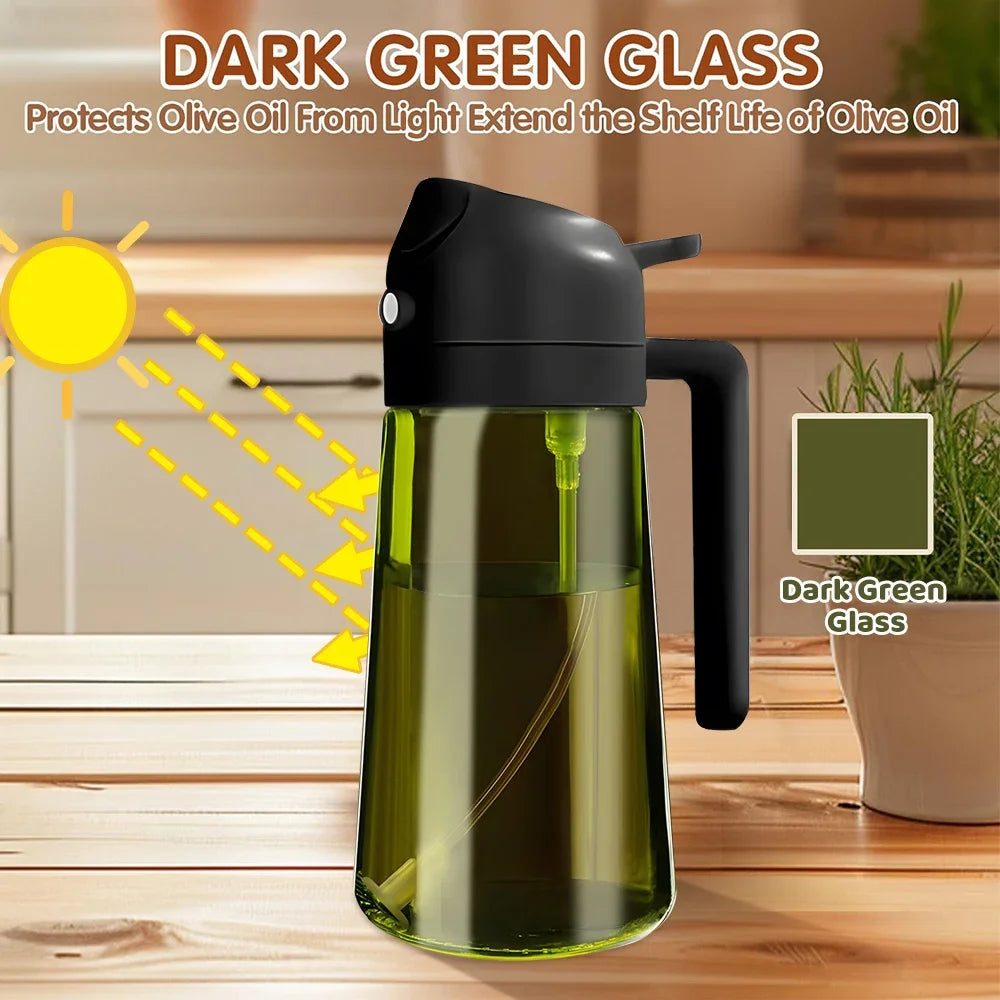 470ML/16oz Light-Blocking Dark Oil Sprayer for Cooking 2 in 1 Olive Oil Dispenser Bottle for Kitchen