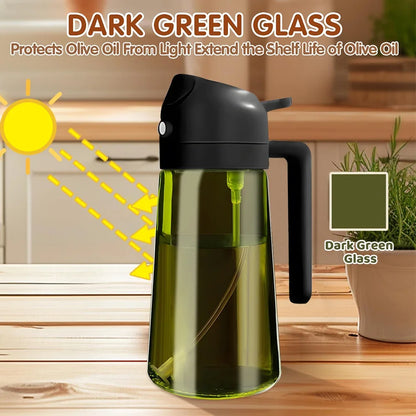 470ML/16oz Light-Blocking Dark Oil Sprayer for Cooking 2 in 1 Olive Oil Dispenser Bottle for Kitchen