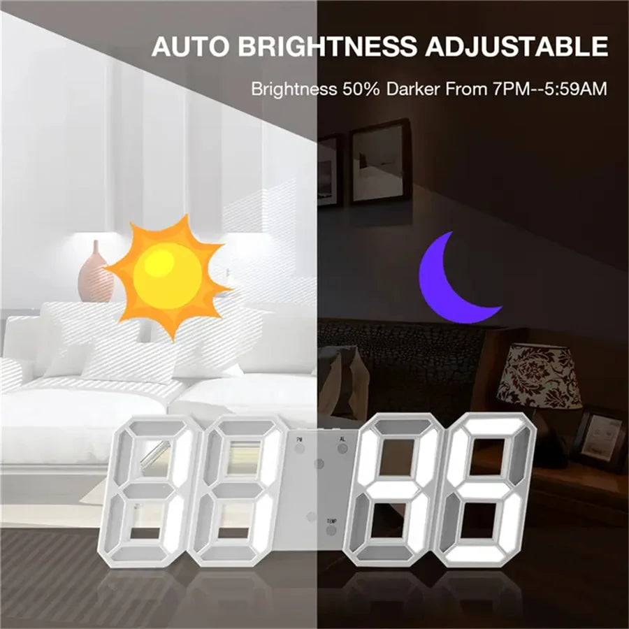 3D LED Digital Clock Wall with Glow Night Mode