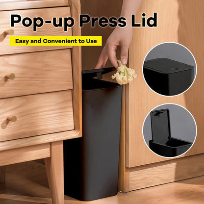 10L Small Garbage Can with Press Top Lid for Toilet, Bedroom, Living Room