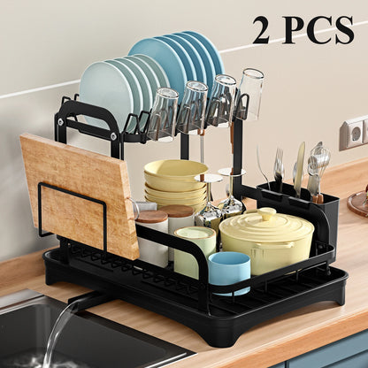 2 Tier Storage Rack Kitchen Organizer with Drain Basket