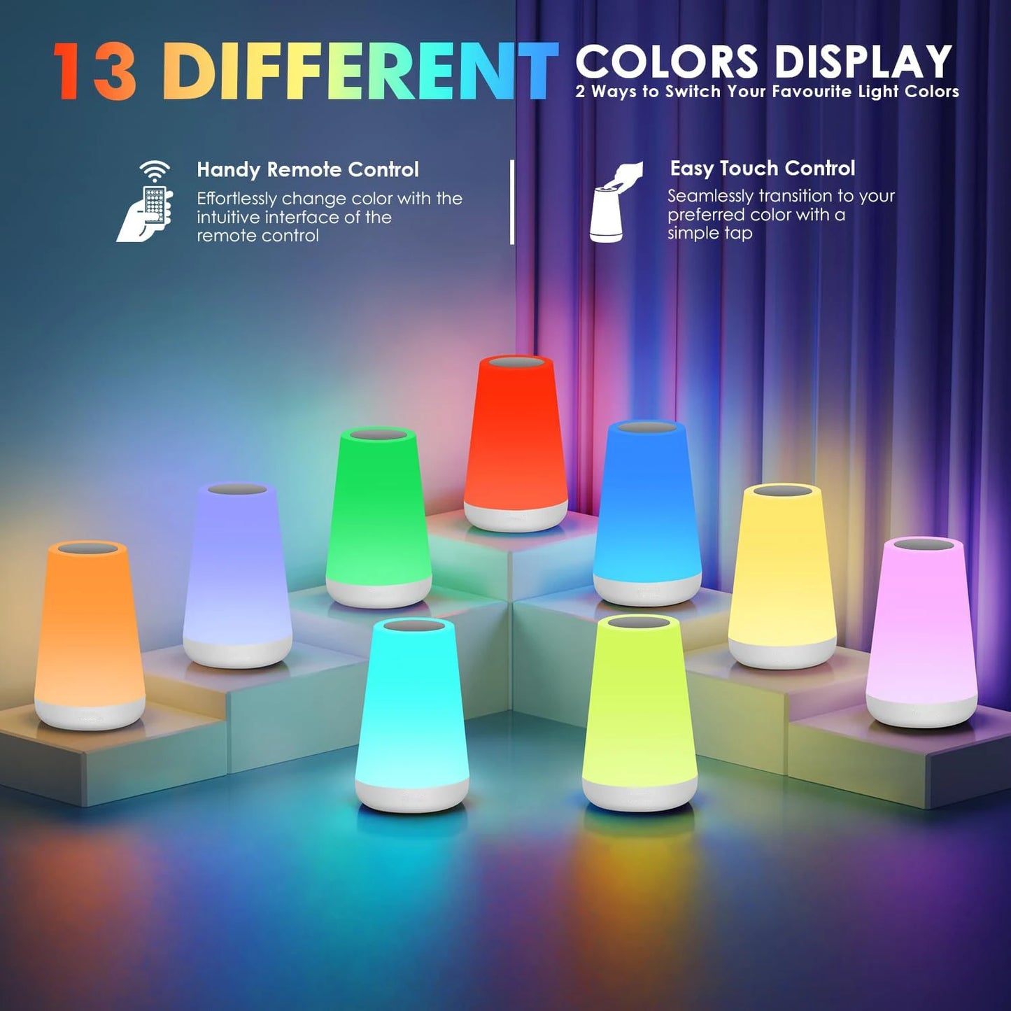 13 Color Dimmable Remote Control USB Rechargeable Night Lamp