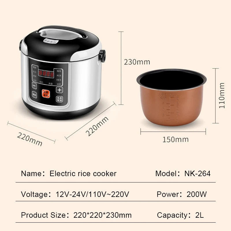 Portable 2L Rice Cooker Multi-Cooker Food Steamer
