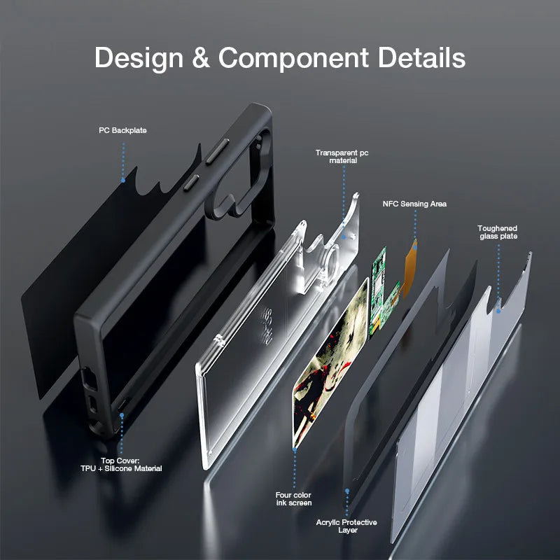 Luxury DIY Smart NFC Ink Screen Phone Case for Galaxy S24 Ultra S24 Plus S23 Tempered AG Glass Back Cover