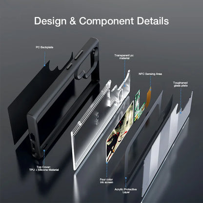 Luxury DIY Smart NFC Ink Screen Phone Case for Galaxy S24 Ultra S24 Plus S23 Tempered AG Glass Back Cover