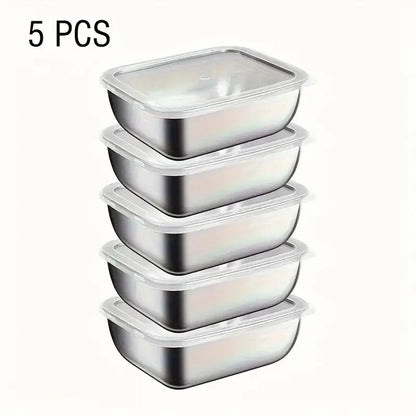 5pcs Stainless Steel Food Storage Stackable Meal Prep Boxes for Kitchen
