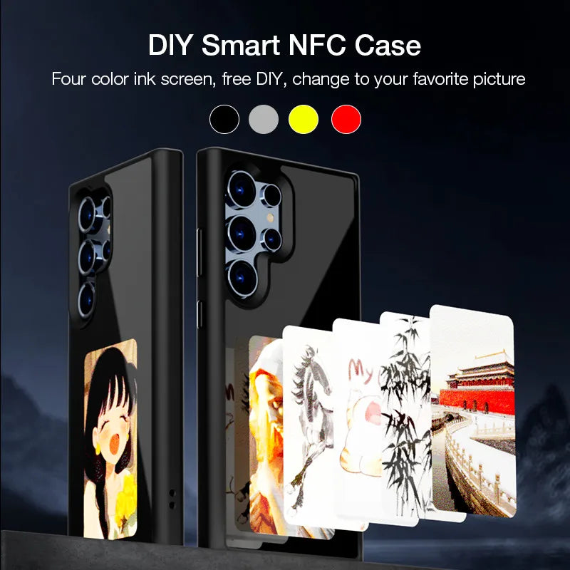 Luxury DIY Smart NFC Ink Screen Phone Case for Galaxy S24 Ultra S24 Plus S23 Tempered AG Glass Back Cover