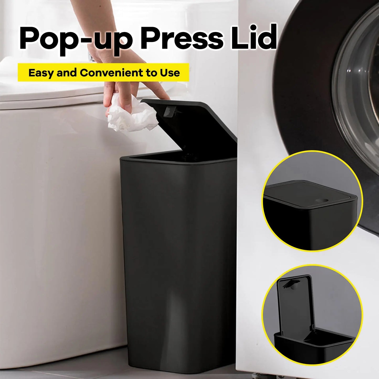 10L Small Garbage Can with Press Top Lid for Toilet, Bedroom, Living Room