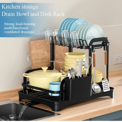 2 Tier Storage Rack Kitchen Organizer with Drain Basket