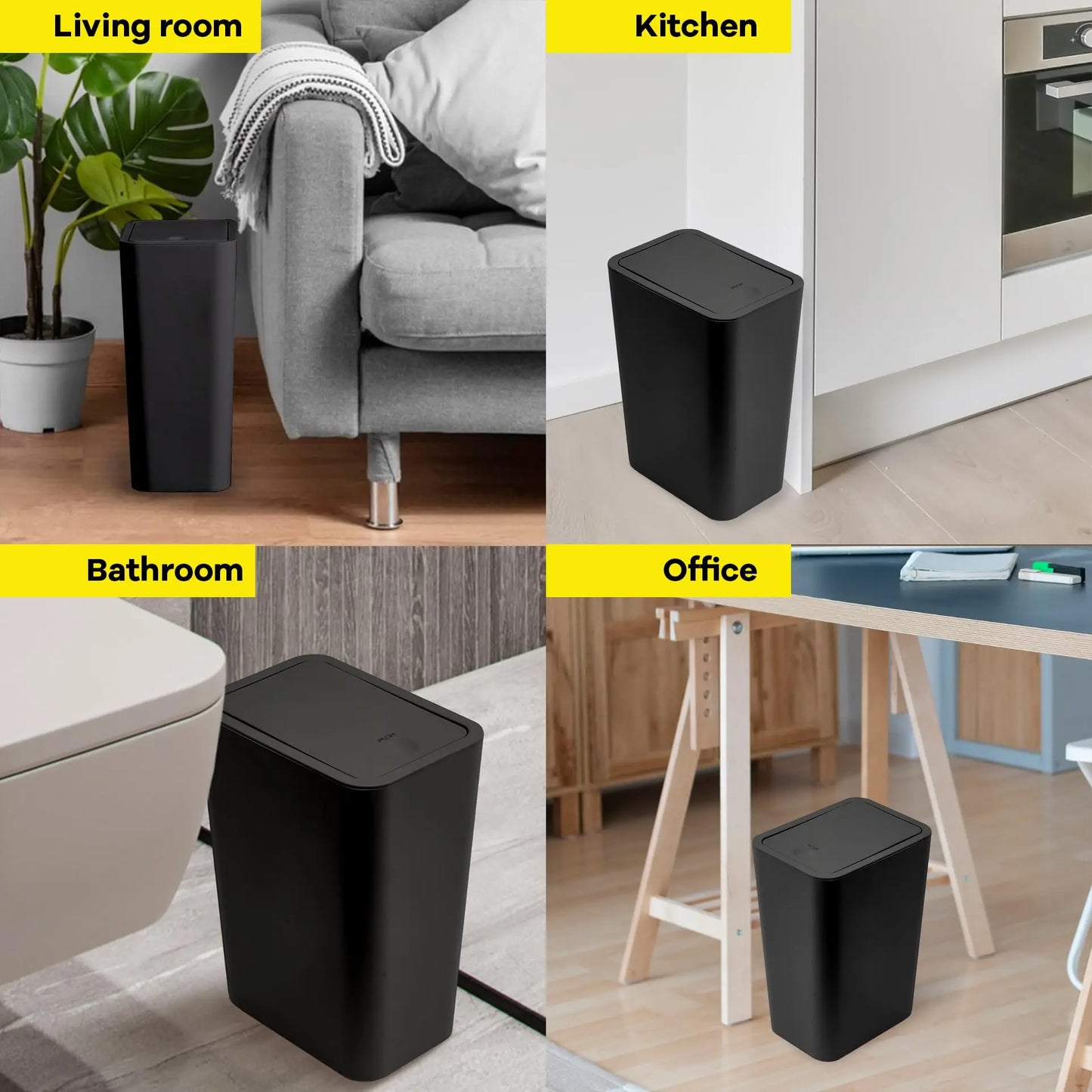 10L Small Garbage Can with Press Top Lid for Toilet, Bedroom, Living Room