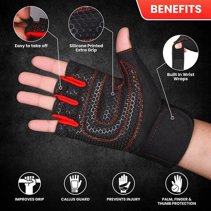 Workout Gloves for Men Women Half Finger Glove with Wrist Wrap for Sport & gym