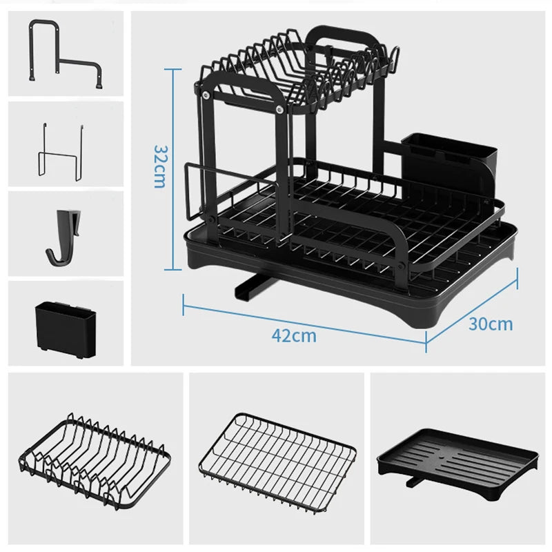 2 Tier Storage Rack Kitchen Organizer with Drain Basket